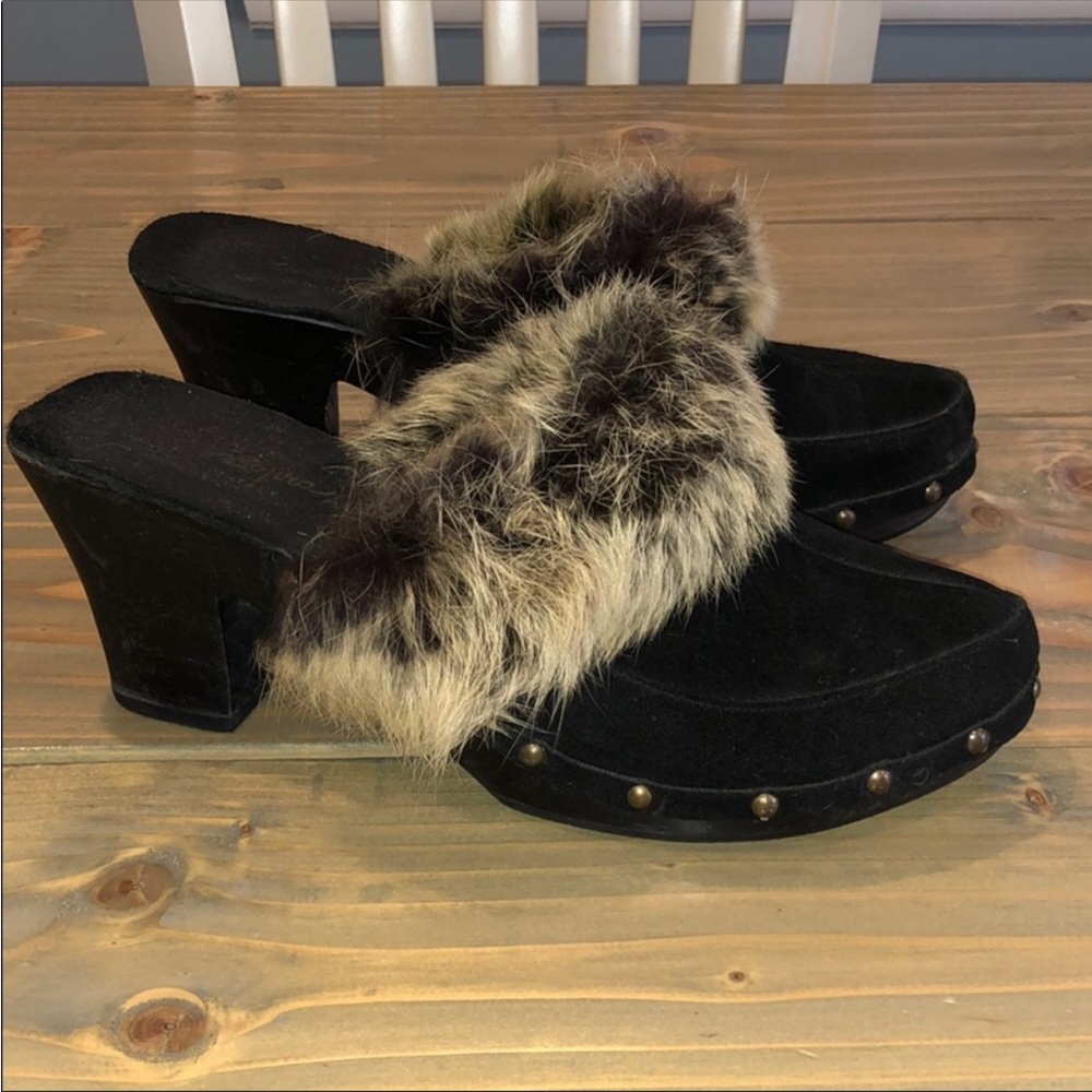 EUC Italian Leather Soto Sopra Suede Clogs with Fur trim 10